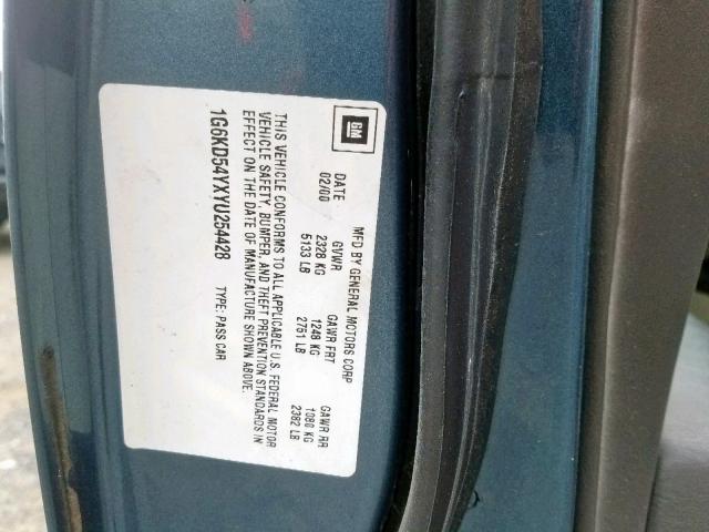 1G6KD54YXYU254428 - 2000 CADILLAC DEVILLE BLUE photo 10