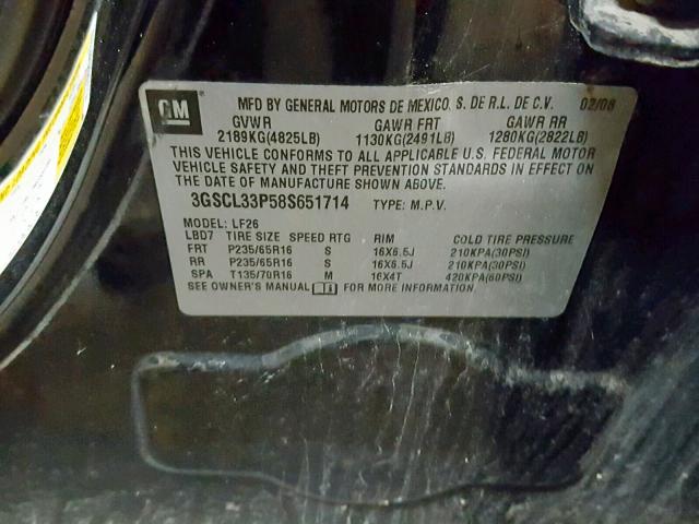 3GSCL33P58S651714 - 2008 SATURN VUE XE BLACK photo 10