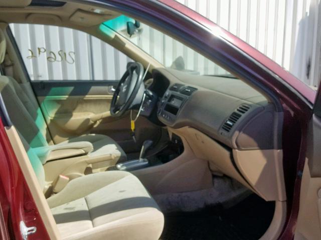 2HGES26724H566759 - 2004 HONDA CIVIC EX BURGUNDY photo 5