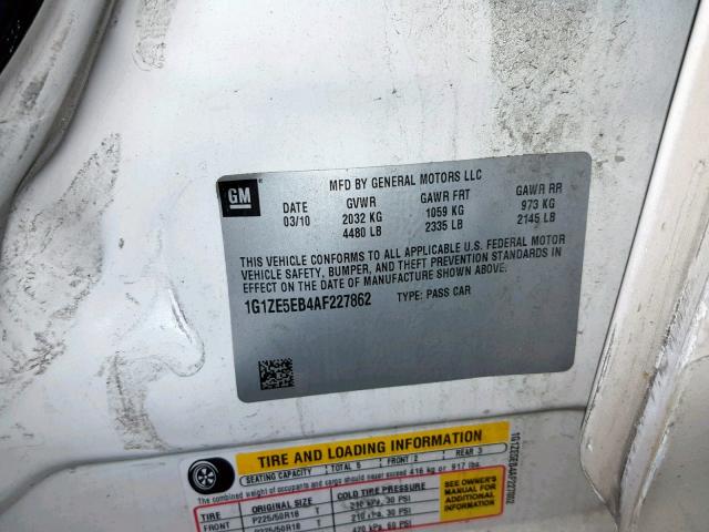 1G1ZE5EB4AF227862 - 2010 CHEVROLET MALIBU LTZ თეთრი ფოტო 10