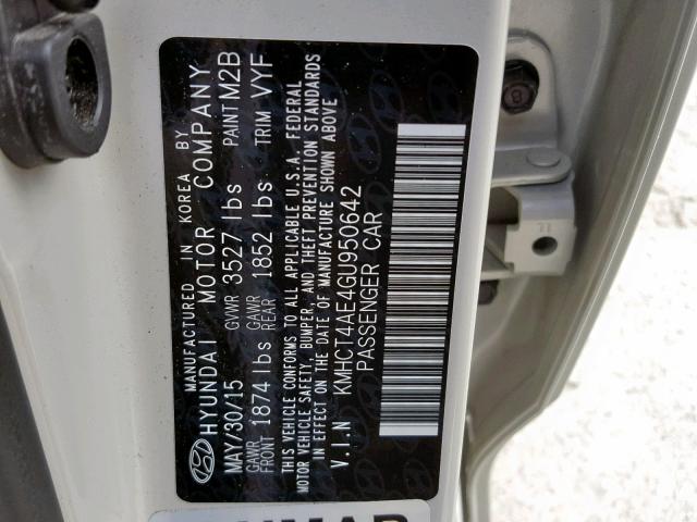 KMHCT4AE4GU950642 - 2016 HYUNDAI ACCENT SE WHITE photo 10