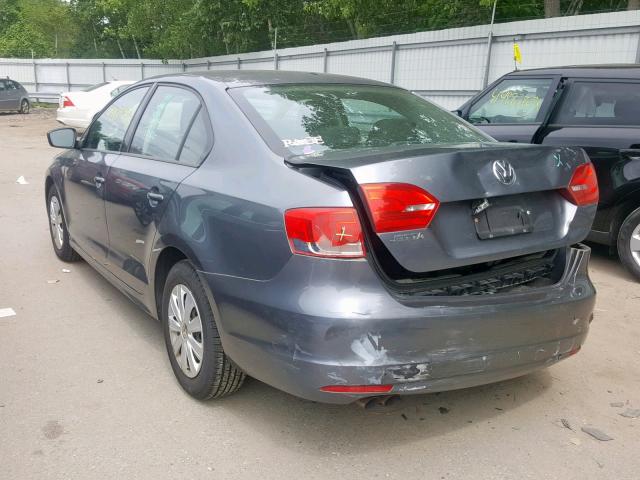 3VW2K7AJ8CM466146 - 2012 VOLKSWAGEN JETTA BASE GRAY photo 3