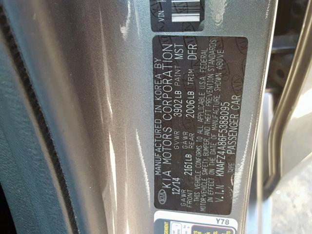 KNAFZ4A86F5388095 - 2015 KIA FORTE EX CHARCOAL photo 10