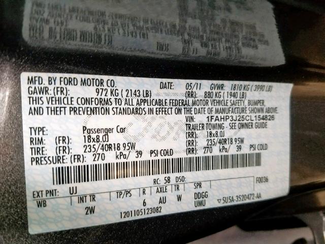 1FAHP3J25CL154826 - 2012 FORD FOCUS TITA GRAY photo 10