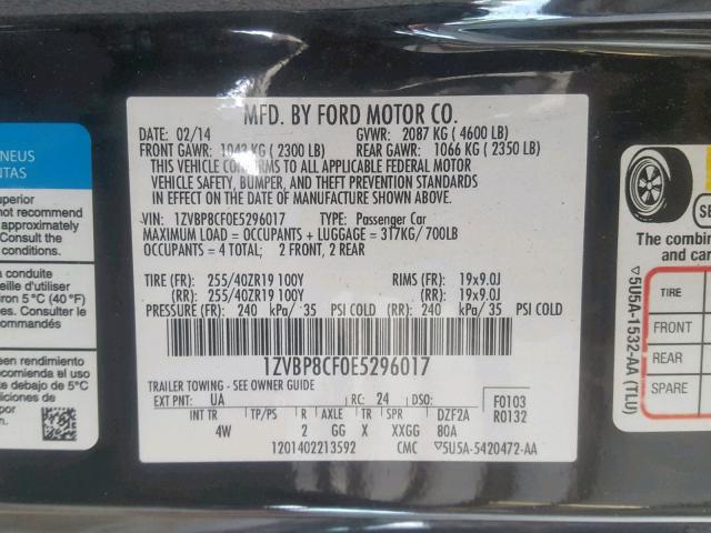 1ZVBP8CF0E5296017 - 2014 FORD MUSTANG GT BLACK photo 10