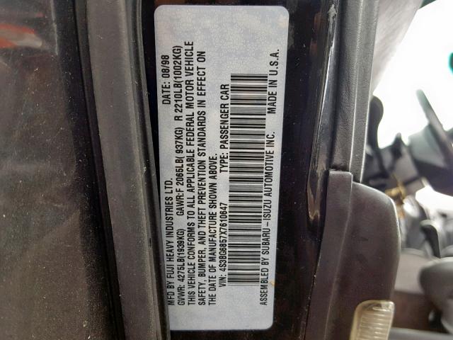 4S3BG6857X7610647 - 1999 SUBARU LEGACY OUT BLACK photo 10