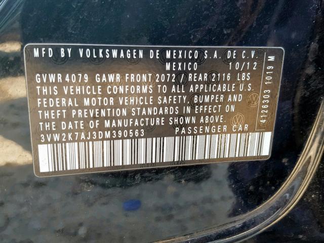 3VW2K7AJ3DM390563 - 2013 VOLKSWAGEN JETTA BASE Սև լուսանկար 10