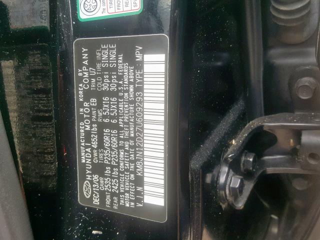 KM8JN12D27U609293 - 2007 HYUNDAI TUCSON SE BLACK photo 10