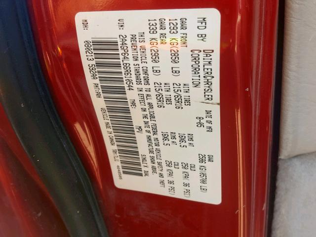 2A4GP64L66R610544 - 2006 CHRYSLER TOWN & COU RED photo 10