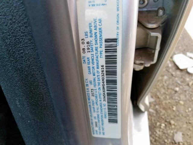 3VWSK69M54M032616 - 2004 VOLKSWAGEN JETTA GLS SILVER photo 10