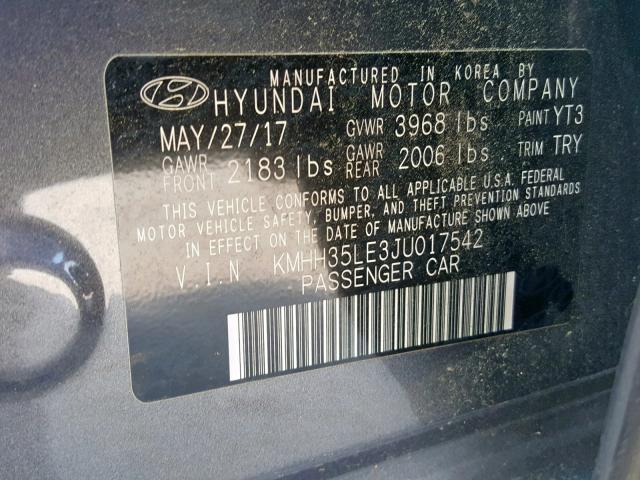 KMHH35LE3JU017542 - 2018 HYUNDAI ELANTRA GT GRAY photo 10