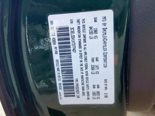 3C3EL55H1XT577467 - 1999 CHRYSLER SEBRING JX GREEN photo 10