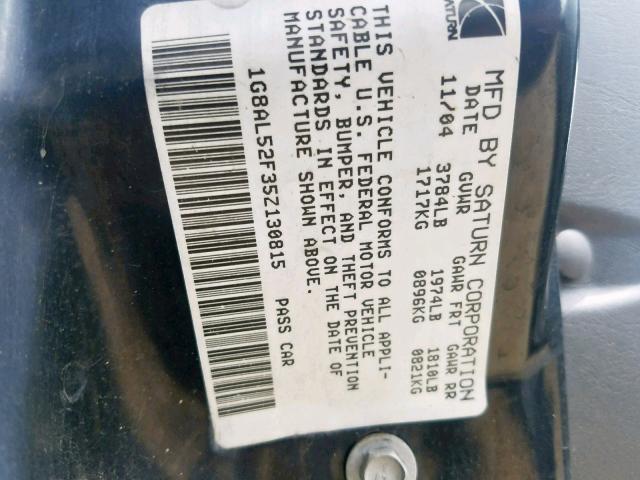 1G8AL52F35Z130815 - 2005 SATURN ION LEVEL GRAY photo 10