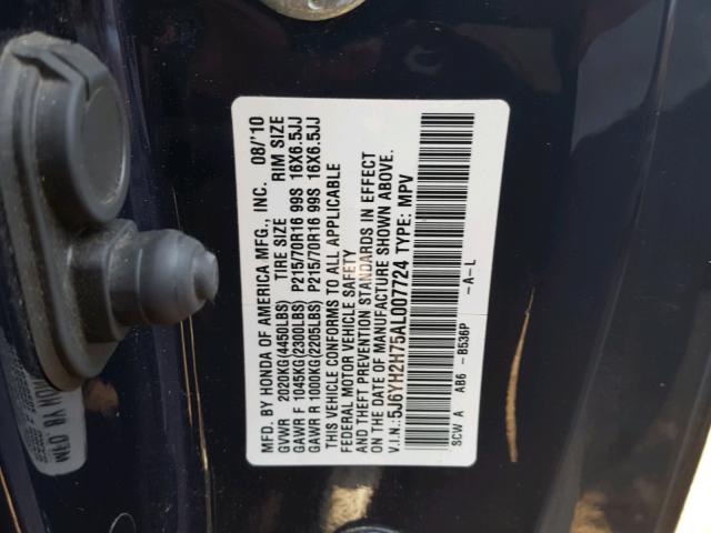 5J6YH2H75AL007724 - 2010 HONDA ELEMENT EX BLUE photo 10