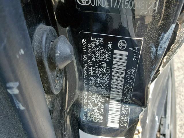 JTKDE177150048120 - 2005 TOYOTA SCION TC შავი ფოტო 10