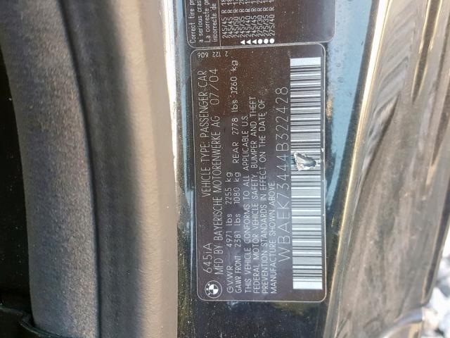 WBAEK73444B322428 - 2004 BMW 645 CI AUT BLACK photo 10