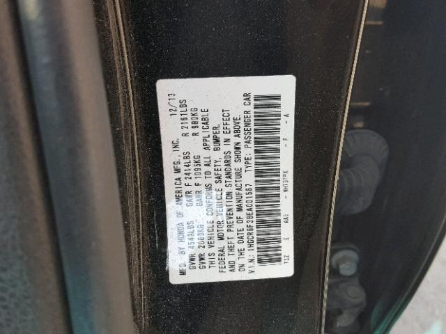 1HGCR6F38EA001567 - 2014 HONDA ACCORD HYB BLACK photo 10