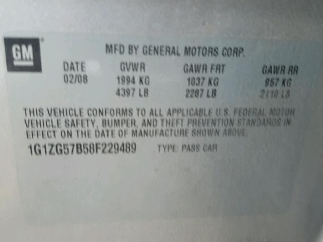 1G1ZG57B58F229489 - 2008 CHEVROLET MALIBU LS SILVER photo 10