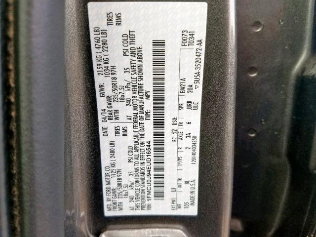 1FMCU0J94EUD16544 - 2014 FORD ESCAPE TIT CHARCOAL photo 10