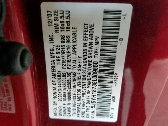 5J6YH18738L009850 - 2008 HONDA ELEMENT EX BURGUNDY photo 10