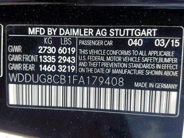 WDDUG8CB1FA179408 - 2015 MERCEDES-BENZ S 550 BLACK photo 10