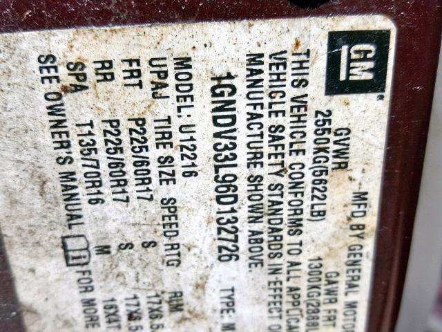 1GNDV33L96D132726 - 2006 CHEVROLET UPLANDER L 栗色 照片 10