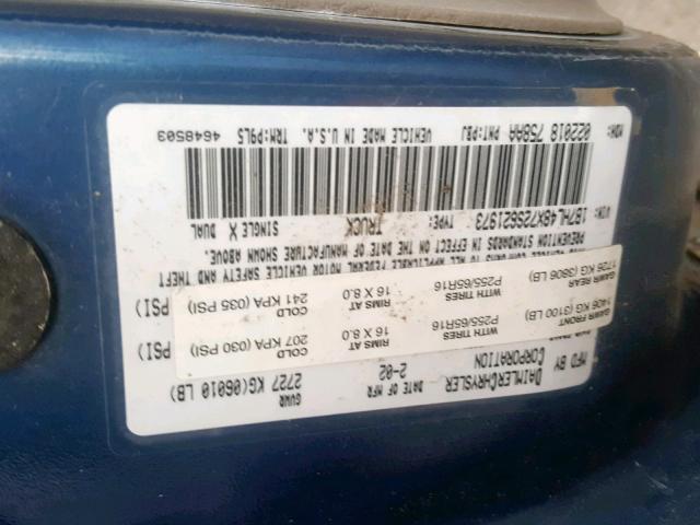 1B7HL48X72S621973 - 2002 DODGE DAKOTA QUA BLUE photo 10