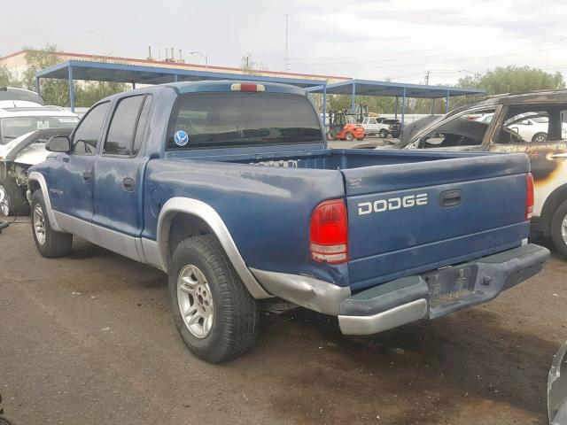 1B7HL48X72S621973 - 2002 DODGE DAKOTA QUA BLUE photo 3