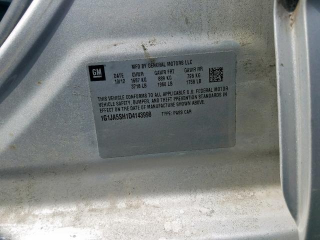 1G1JA5SH1D4143998 - 2013 CHEVROLET SONIC LS SILVER photo 10