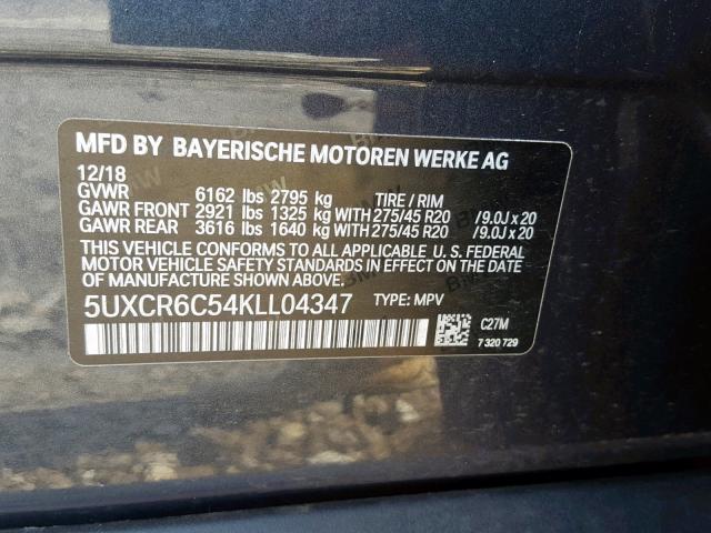 5UXCR6C54KLL04347 - 2019 BMW X5 XDRIVE4 Graphit Foto 10