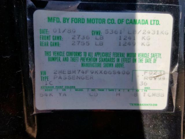 2MEBM74F9KX665406 - 1989 MERCURY GRAND MARQ BLACK photo 10