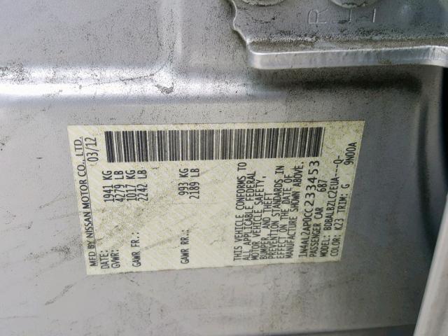 1N4AL2AP0CC233453 - 2012 NISSAN ALTIMA BAS SILVER photo 10