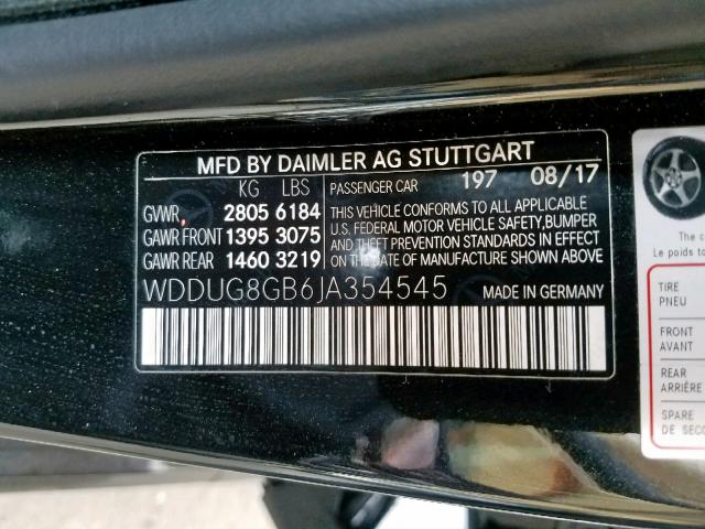 WDDUG8GB6JA354545 - 2018 MERCEDES-BENZ S 560 4MAT BLACK photo 10