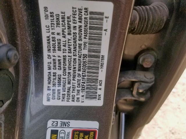 19XFA1F67AE009750 - 2010 HONDA CIVIC LX-S Gümüş foto 10