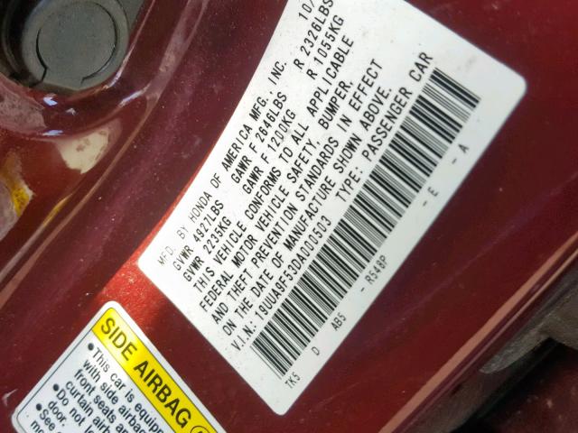 19UUA9F53DA000503 - 2013 ACURA TL TECH BURGUNDY photo 10