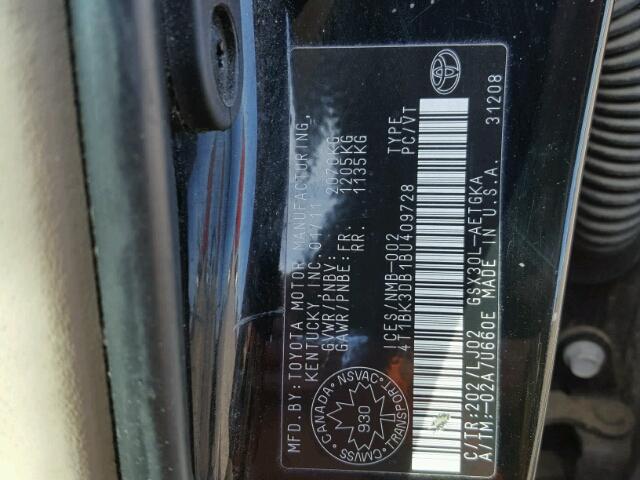 4T1BK3DB1BU409728 - 2011 TOYOTA AVALON BAS Noir photo 10