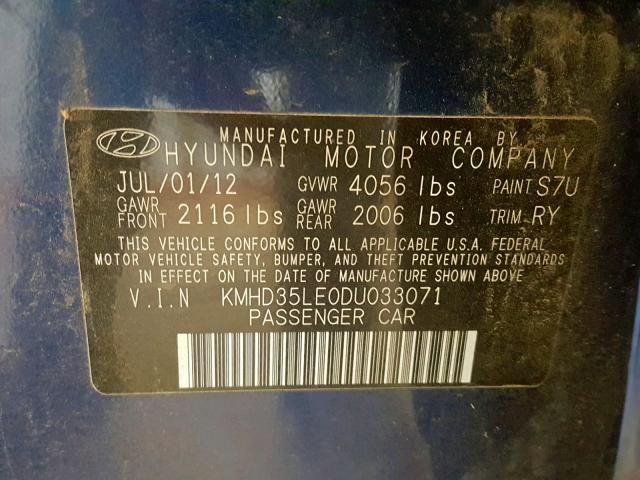 KMHD35LE0DU033071 - 2013 HYUNDAI ELANTRA GT BLUE photo 10