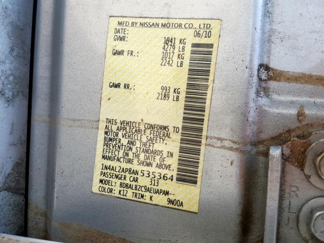 1N4AL2AP8AN535364 - 2010 NISSAN ALTIMA BAS SILVER photo 10