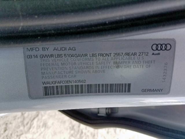 WAUGFAFC0EN140562 - 2014 AUDI A6 PREMIUM SILVER photo 10