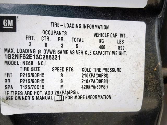 1G2NF52E13C286331 - 2003 PONTIAC GRAND AM S GRAY photo 10