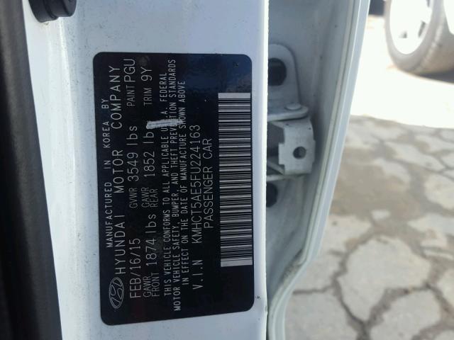 KMHCT5AE5FU224163 - 2015 HYUNDAI ACCENT GS WHITE photo 10