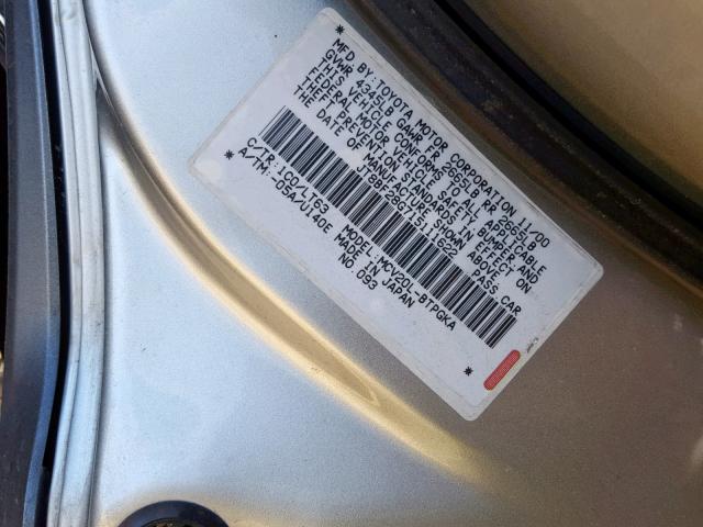 JT8BF28G715111622 - 2001 LEXUS ES 300 GRAY photo 10