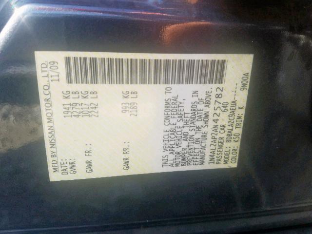 1N4AL2AP2AN425782 - 2010 NISSAN ALTIMA BAS CHARCOAL photo 10