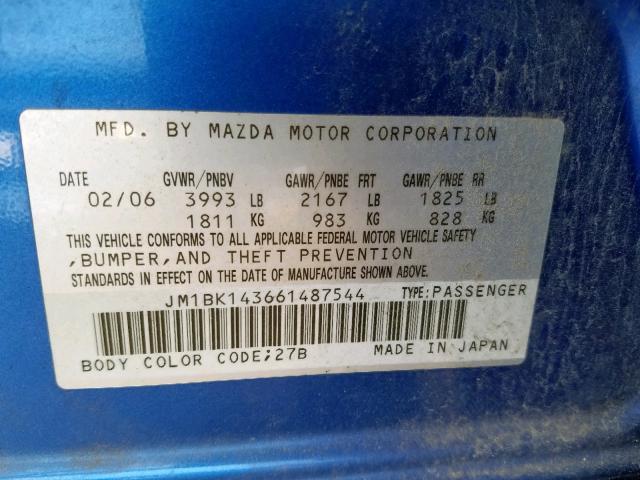 JM1BK143661487544 - 2006 MAZDA 3 HATCHBAC BLUE photo 10