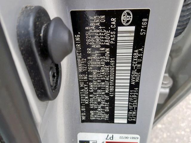 4T1BD1FK8DU065491 - 2013 TOYOTA CAMRY HYBR SILVER photo 10