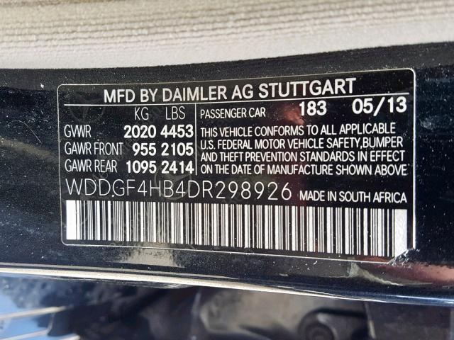 WDDGF4HB4DR298926 - 2013 MERCEDES-BENZ C 250 BLACK photo 10