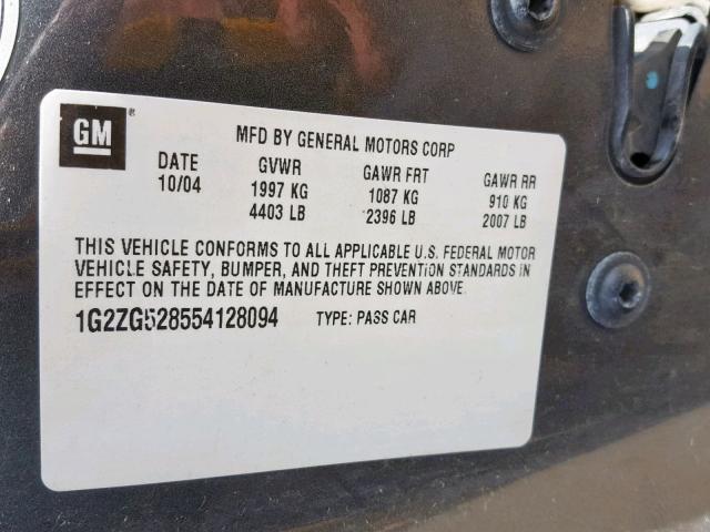 1G2ZG528554128094 - 2005 PONTIAC G6 GRAY photo 10