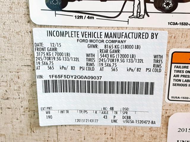 1F65F5DY2G0A09037 - 2016 FORD F53 BROWN photo 10