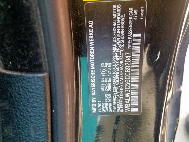 WBALW3C56CC892047 - 2012 BMW 640 I BLACK photo 10
