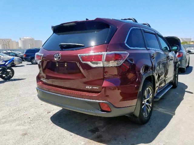 5TDJKRFH7GS322237 - 2016 TOYOTA HIGHLANDER RED photo 4